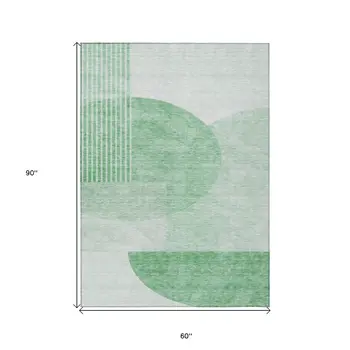 5' X 8' Green And Mint Green Geometric Washable Indoor Outdoor Area Rug