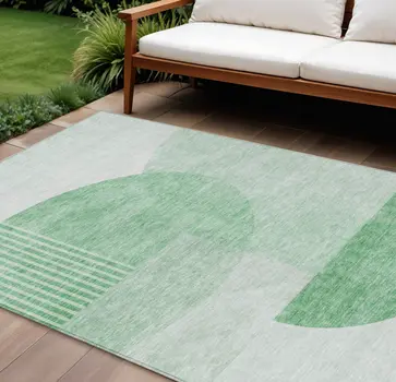 9' X 12' Green And Mint Green Geometric Washable Indoor Outdoor Area Rug