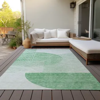 10' X 14' Green And Mint Green Geometric Washable Indoor Outdoor Area Rug
