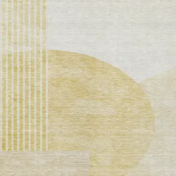 5' X 8' Gold Wheat And Ivory Geometric Washable Indoor Outdoor Area Rug