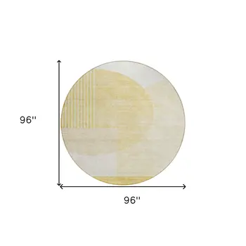 8' Gold Wheat And Ivory Round Geometric Washable Indoor Outdoor Area Rug