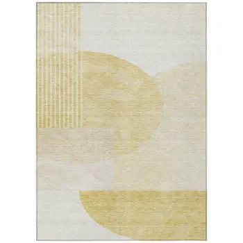 8' X 10' Gold Wheat And Ivory Geometric Washable Indoor Outdoor Area Rug