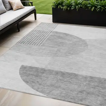 5' X 8' Gray Silver And Ivory Geometric Washable Indoor Outdoor Area Rug