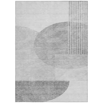 10' X 14' Gray Silver And Ivory Geometric Washable Indoor Outdoor Area Rug