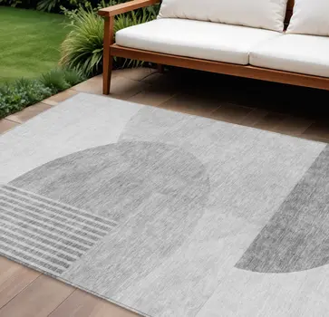 10' X 14' Gray Silver And Ivory Geometric Washable Indoor Outdoor Area Rug
