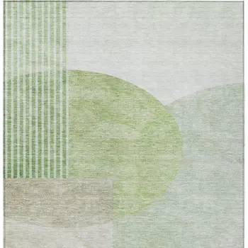 5' X 8' Olive Green And Artichoke Green Geometric Washable Indoor Outdoor Area Rug