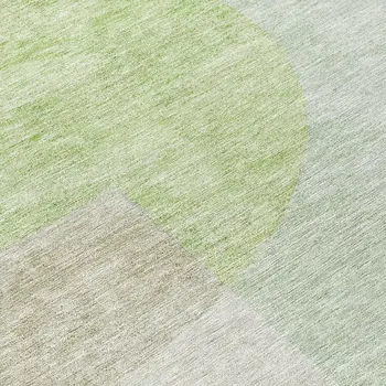 8' Olive Green And Artichoke Green Round Geometric Washable Indoor Outdoor Area Rug