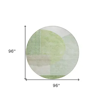8' Olive Green And Artichoke Green Round Geometric Washable Indoor Outdoor Area Rug