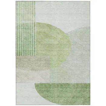 10' X 14' Olive Green And Artichoke Green Geometric Washable Indoor Outdoor Area Rug