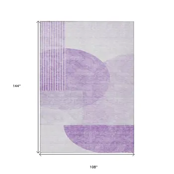 9' X 12' Purple And Lavender Geometric Washable Indoor Outdoor Area Rug