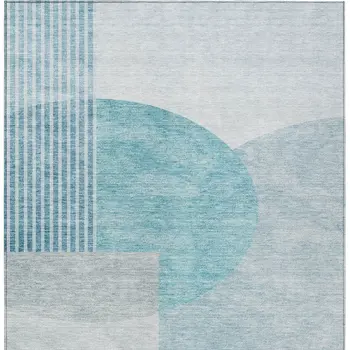 10' X 14' Teal Blue And Silver Geometric Washable Indoor Outdoor Area Rug