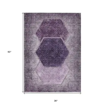 3' X 5' Eggplant Purple And Lavender Geometric Washable Indoor Outdoor Area Rug