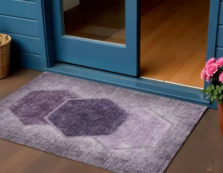 3' X 5' Eggplant Purple And Lavender Geometric Washable Indoor Outdoor Area Rug