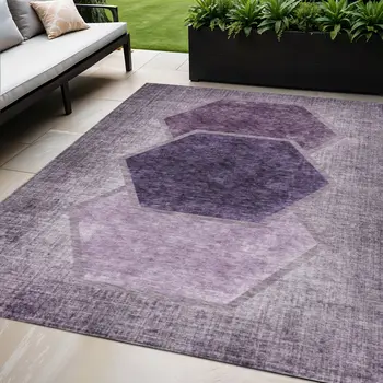 5' X 8' Eggplant Purple And Lavender Geometric Washable Indoor Outdoor Area Rug