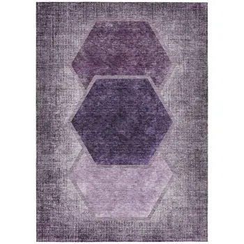 5' X 8' Eggplant Purple And Lavender Geometric Washable Indoor Outdoor Area Rug