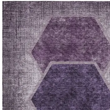 5' X 8' Eggplant Purple And Lavender Geometric Washable Indoor Outdoor Area Rug