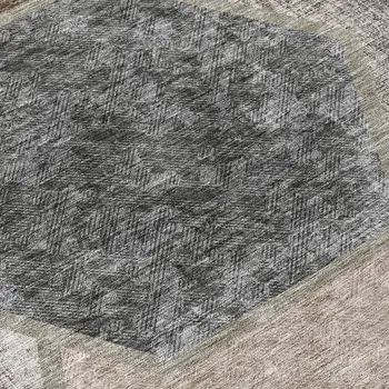 8' Chocolate And Taupe Round Geometric Washable Indoor Outdoor Area Rug