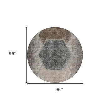 8' Chocolate And Taupe Round Geometric Washable Indoor Outdoor Area Rug