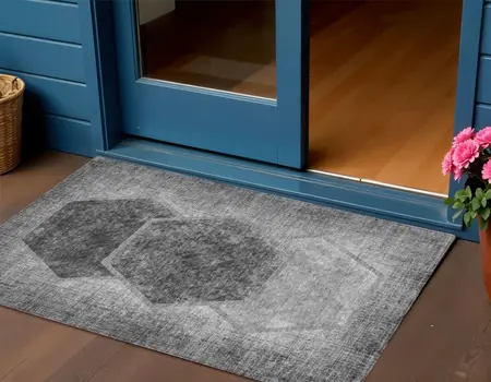 3' X 5' Gray Charcoal And Silver Geometric Washable Indoor Outdoor Area Rug
