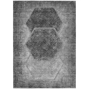5' X 8' Gray Charcoal And Silver Geometric Washable Indoor Outdoor Area Rug