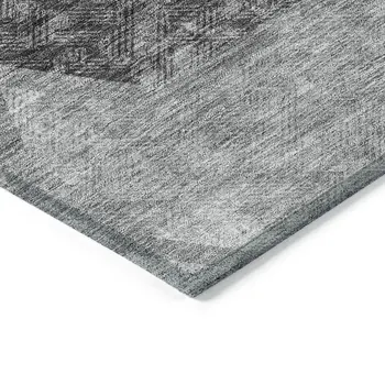 5' X 8' Gray Charcoal And Silver Geometric Washable Indoor Outdoor Area Rug