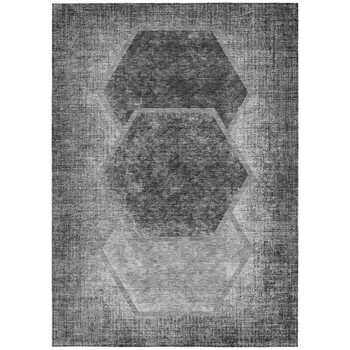 8' X 10' Gray Charcoal And Silver Geometric Washable Indoor Outdoor Area Rug
