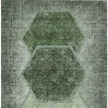 3' X 5' Olive Green And Artichoke Green Geometric Washable Indoor Outdoor Area Rug