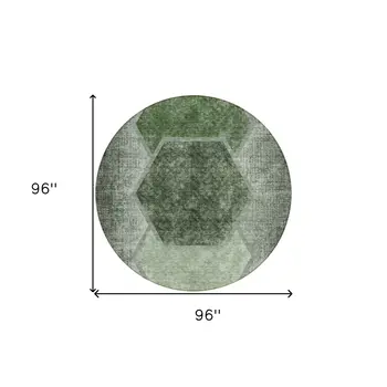8' Olive Green And Artichoke Green Round Geometric Washable Indoor Outdoor Area Rug