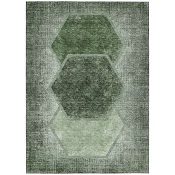 8' X 10' Olive Green And Artichoke Green Geometric Washable Indoor Outdoor Area Rug