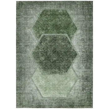 9' X 12' Olive Green And Artichoke Green Geometric Washable Indoor Outdoor Area Rug