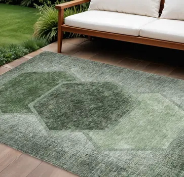 10' X 14' Olive Green And Artichoke Green Geometric Washable Indoor Outdoor Area Rug