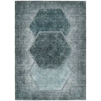 3' X 5' Teal Blue Aqua And Ivory Geometric Washable Indoor Outdoor Area Rug
