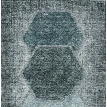 5' X 8' Teal Blue Aqua And Ivory Geometric Washable Indoor Outdoor Area Rug