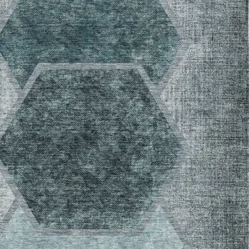 5' X 8' Teal Blue Aqua And Ivory Geometric Washable Indoor Outdoor Area Rug