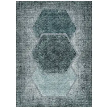 10' X 14' Teal Blue Aqua And Ivory Geometric Washable Indoor Outdoor Area Rug