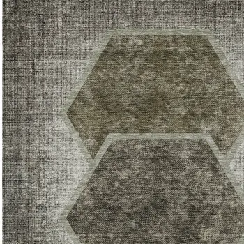 3' X 5' Taupe Beige And Chocolate Geometric Washable Indoor Outdoor Area Rug