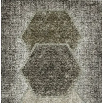 5' X 8' Taupe Beige And Chocolate Geometric Washable Indoor Outdoor Area Rug