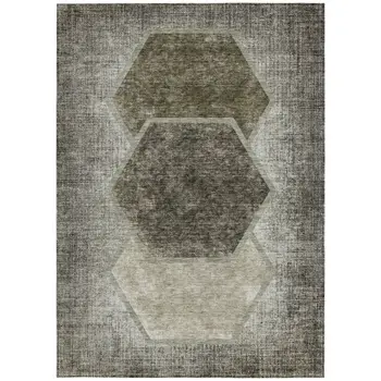 8' X 10' Taupe Beige And Chocolate Geometric Washable Indoor Outdoor Area Rug