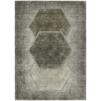 10' X 14' Taupe Beige And Chocolate Geometric Washable Indoor Outdoor Area Rug