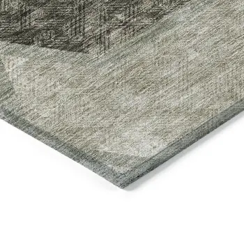 10' X 14' Taupe Beige And Chocolate Geometric Washable Indoor Outdoor Area Rug