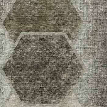 10' X 14' Taupe Beige And Chocolate Geometric Washable Indoor Outdoor Area Rug