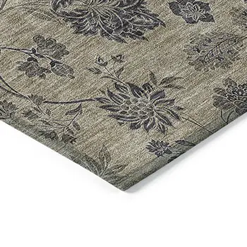 5' X 8' Brown Beige And Chocolate Floral Washable Indoor Outdoor Area Rug