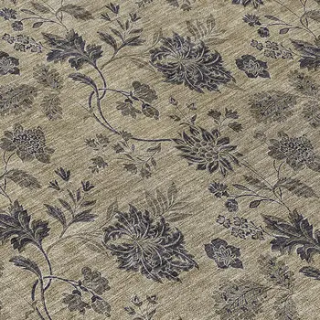 8' Brown Beige And Chocolate Round Floral Washable Indoor Outdoor Area Rug