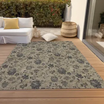 8' X 10' Brown Beige And Chocolate Floral Washable Indoor Outdoor Area Rug