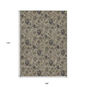 9' X 12' Brown Beige And Chocolate Floral Washable Indoor Outdoor Area Rug