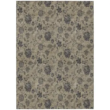 9' X 12' Brown Beige And Chocolate Floral Washable Indoor Outdoor Area Rug