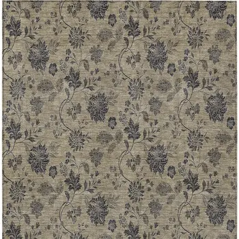 9' X 12' Brown Beige And Chocolate Floral Washable Indoor Outdoor Area Rug