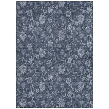 3' X 5' Denim Blue And Navy Blue Floral Washable Indoor Outdoor Area Rug