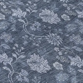 8' Denim Blue And Navy Blue Round Floral Washable Indoor Outdoor Area Rug