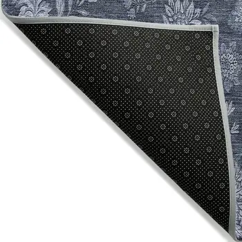 10' X 14' Denim Blue And Navy Blue Floral Washable Indoor Outdoor Area Rug